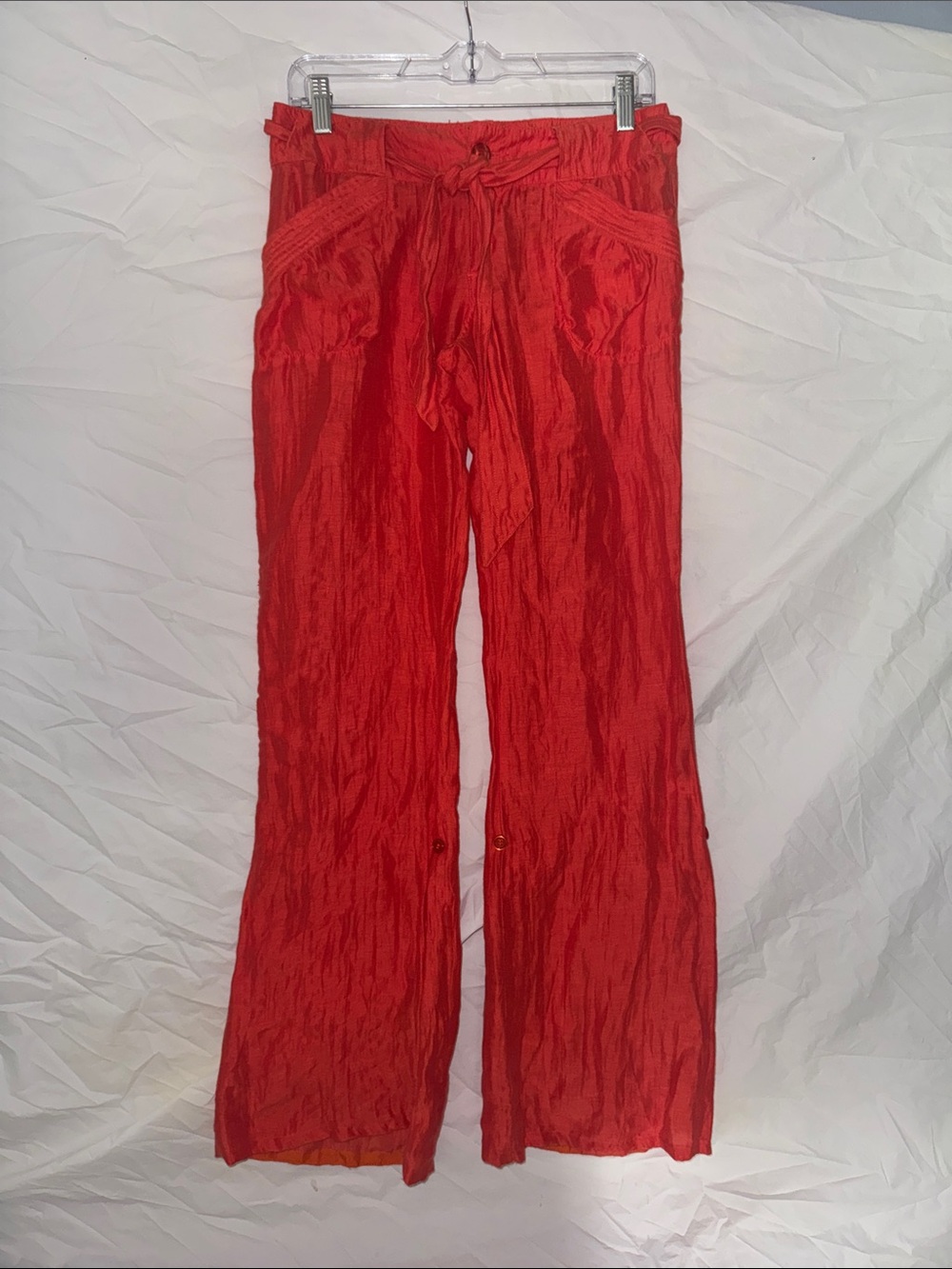bebe 90’s Y2K Linen Blend Orange Low Rise Crinkle Wide-Leg Pants